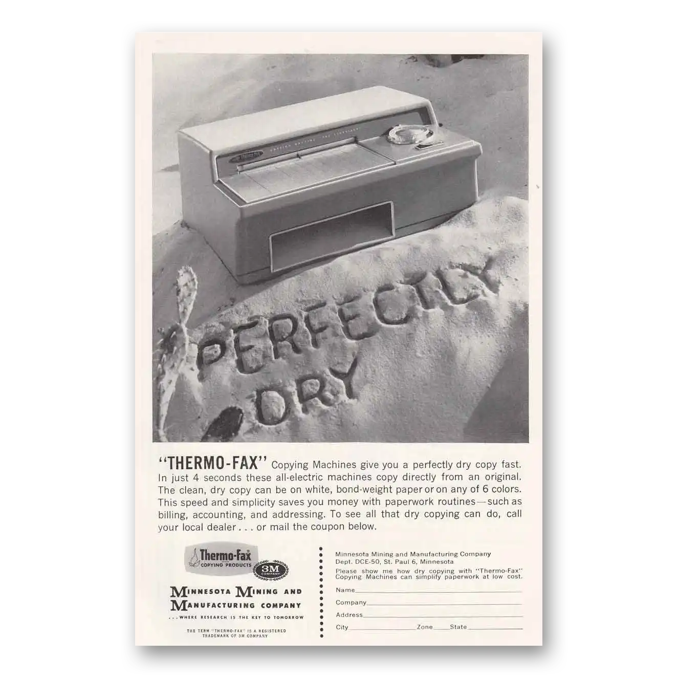 1960 Thermo Fax Copying Machines Perfectly Dry Vintage Magazine Print Ad