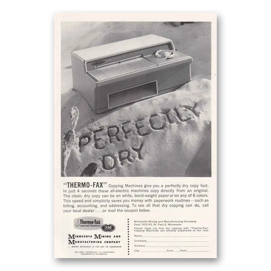 1960 Thermo Fax Copying Machines Perfectly Dry Vintage Magazine Print Ad