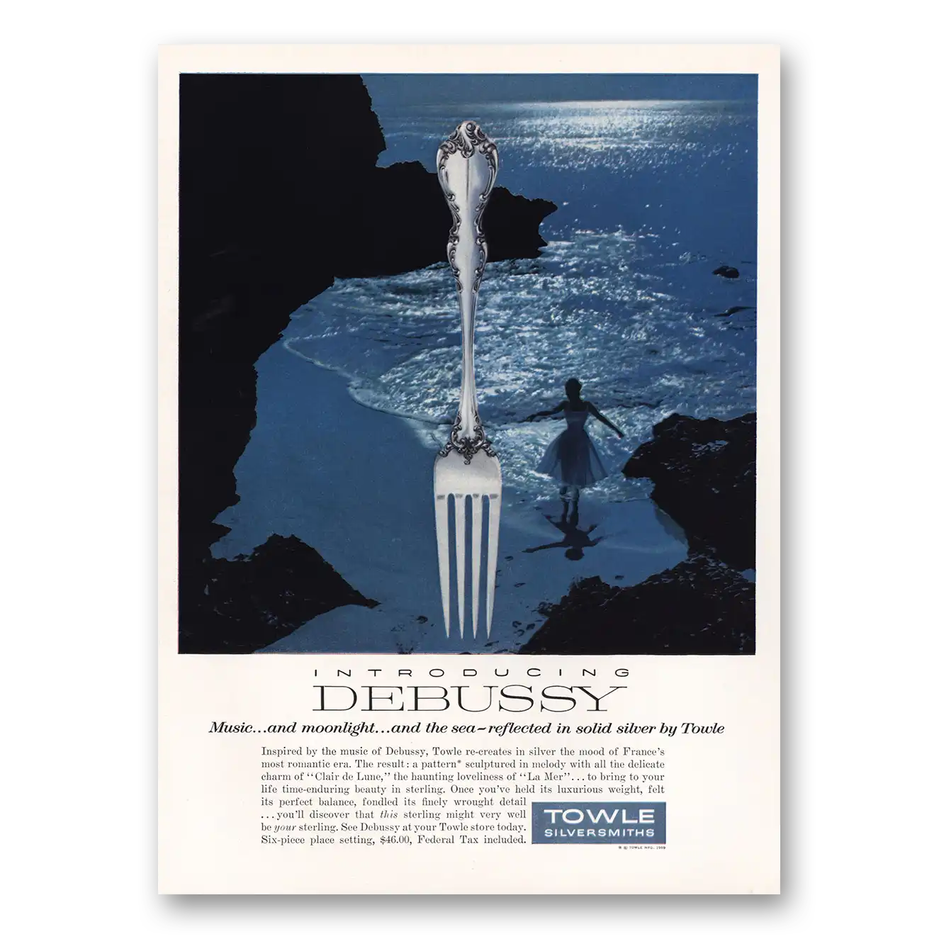 1960 Towle Silversmiths Debussy Music and Moonlight Vintage Magazine Print Ad