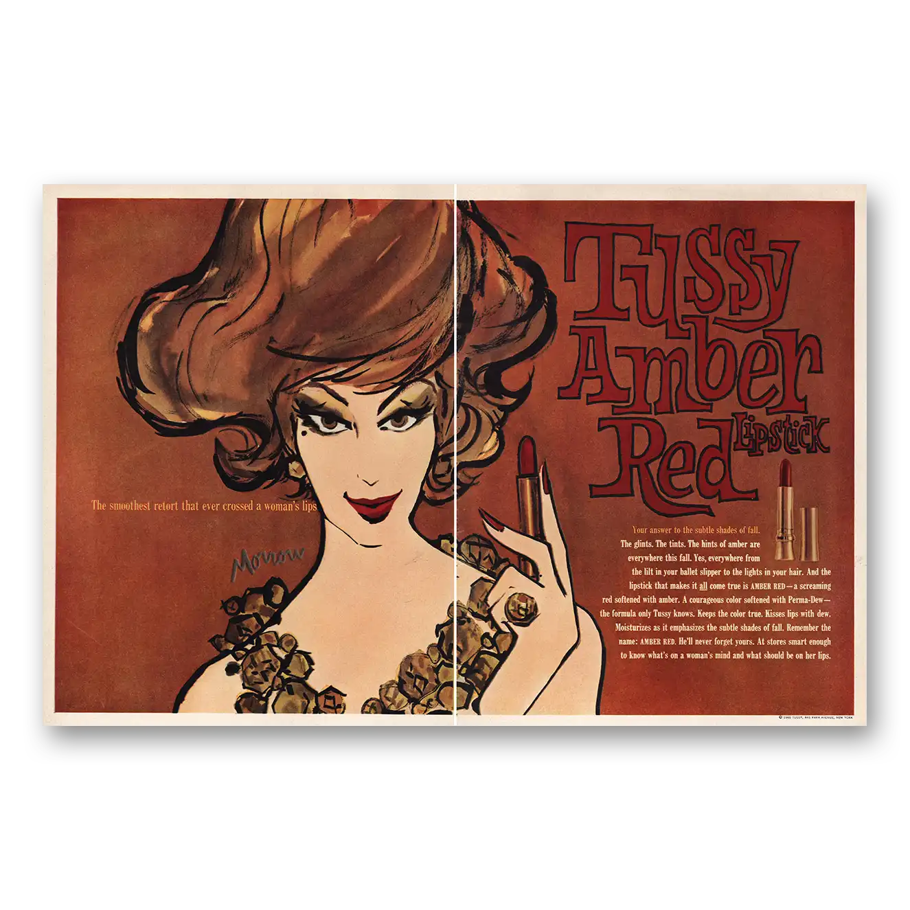 1960 Tussy Lipstick Amber Red Lipstick Vintage Magazine Print Ad