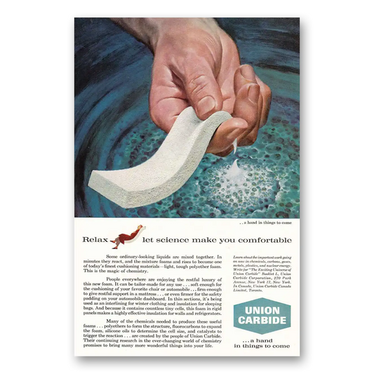 1960 Union Carbide Let Science Make You Comfortable Vintage Magazine Print Ad