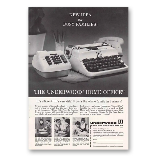 1960 Underwood Home Office Vintage Magazine Print Ad