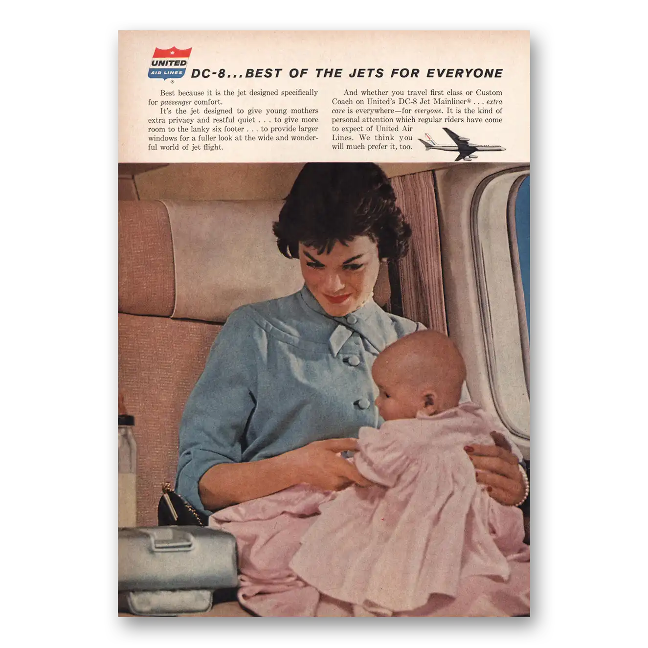 1960 United Airlines DC8 Best of the Jets Vintage Magazine Print Ad