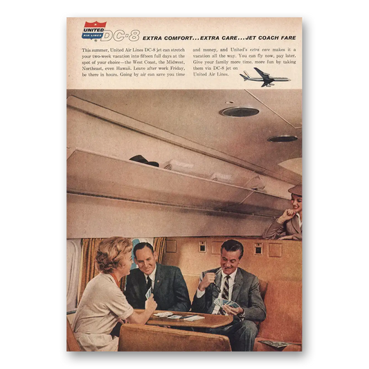 1960 United Airlines DC8 Extra Comfort Care Vintage Magazine Print Ad