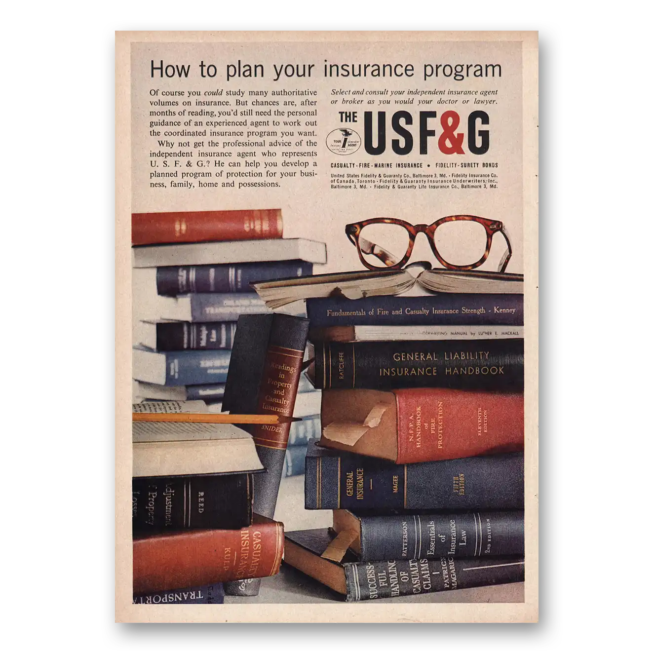 1960 USF&G Plan Your Insurance Program Vintage Magazine Print Ad