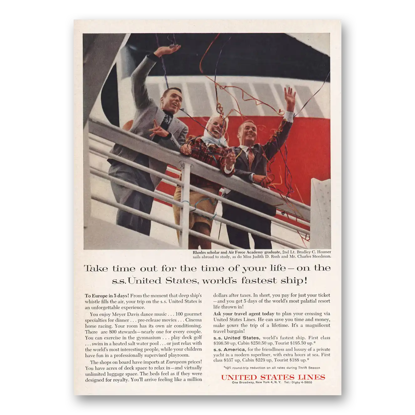 1960 United States Lines Time of Your Life Vintage Magazine Print Ad