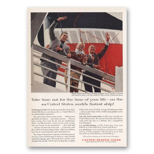 1960 United States Lines Time of Your Life Vintage Magazine Print Ad