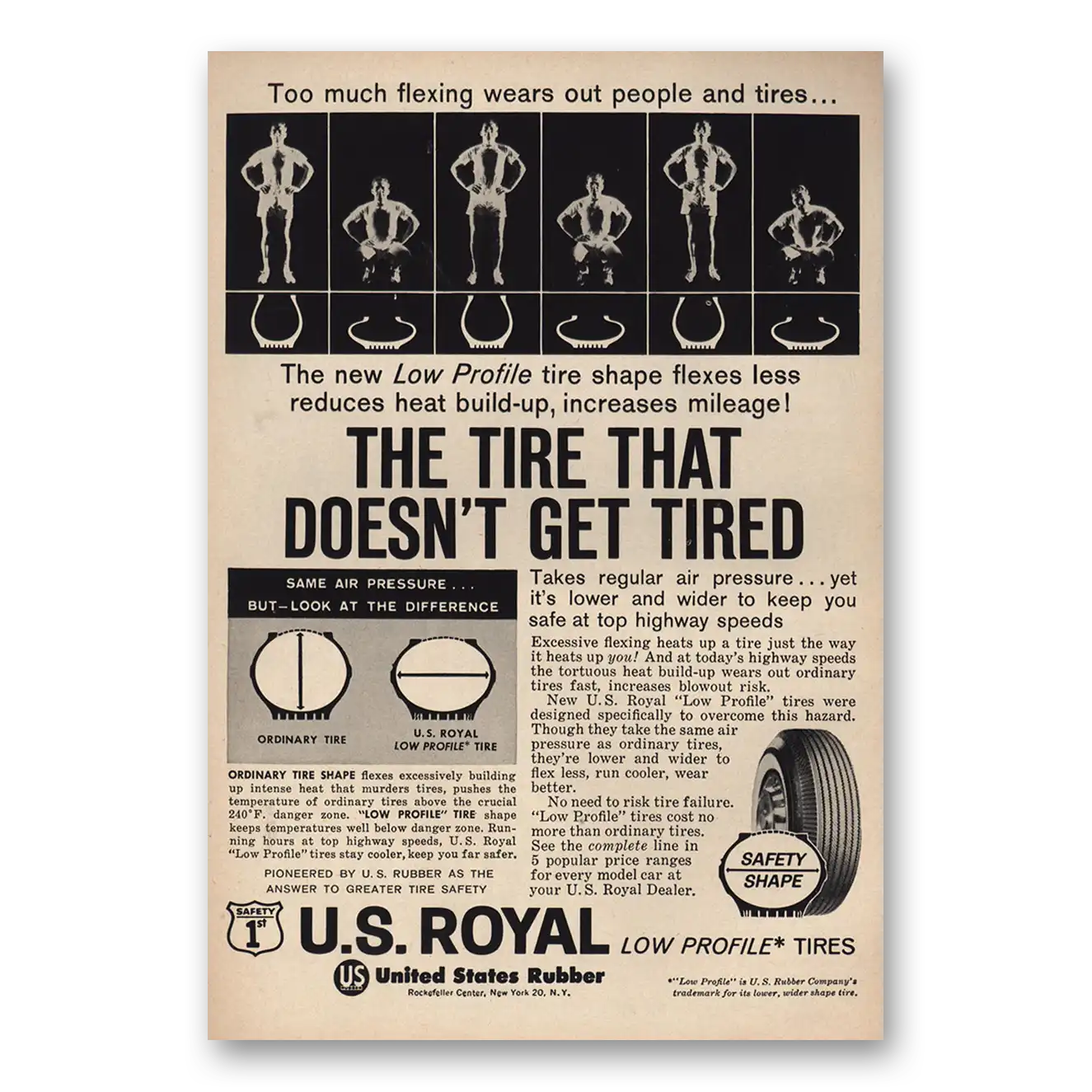 1960 US Royal Tires The Tire That Doesn’t Get Tired Vintage Magazine Print Ad