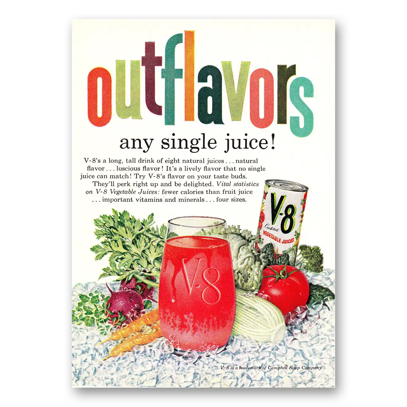 1960 V8 Vegetable Juice Outflavors Any Single Juice Vintage Magazine Print Ad