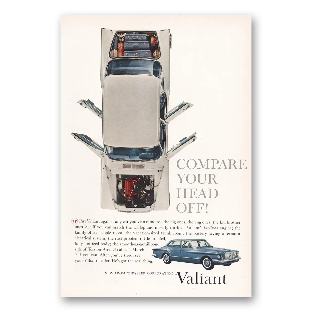 1960 Plymouth Valiant Compare Your Head Off Vintage Magazine Print Ad