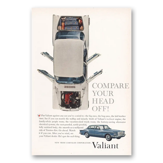 1960 Plymouth Valiant Compare Your Head Off Vintage Magazine Print Ad