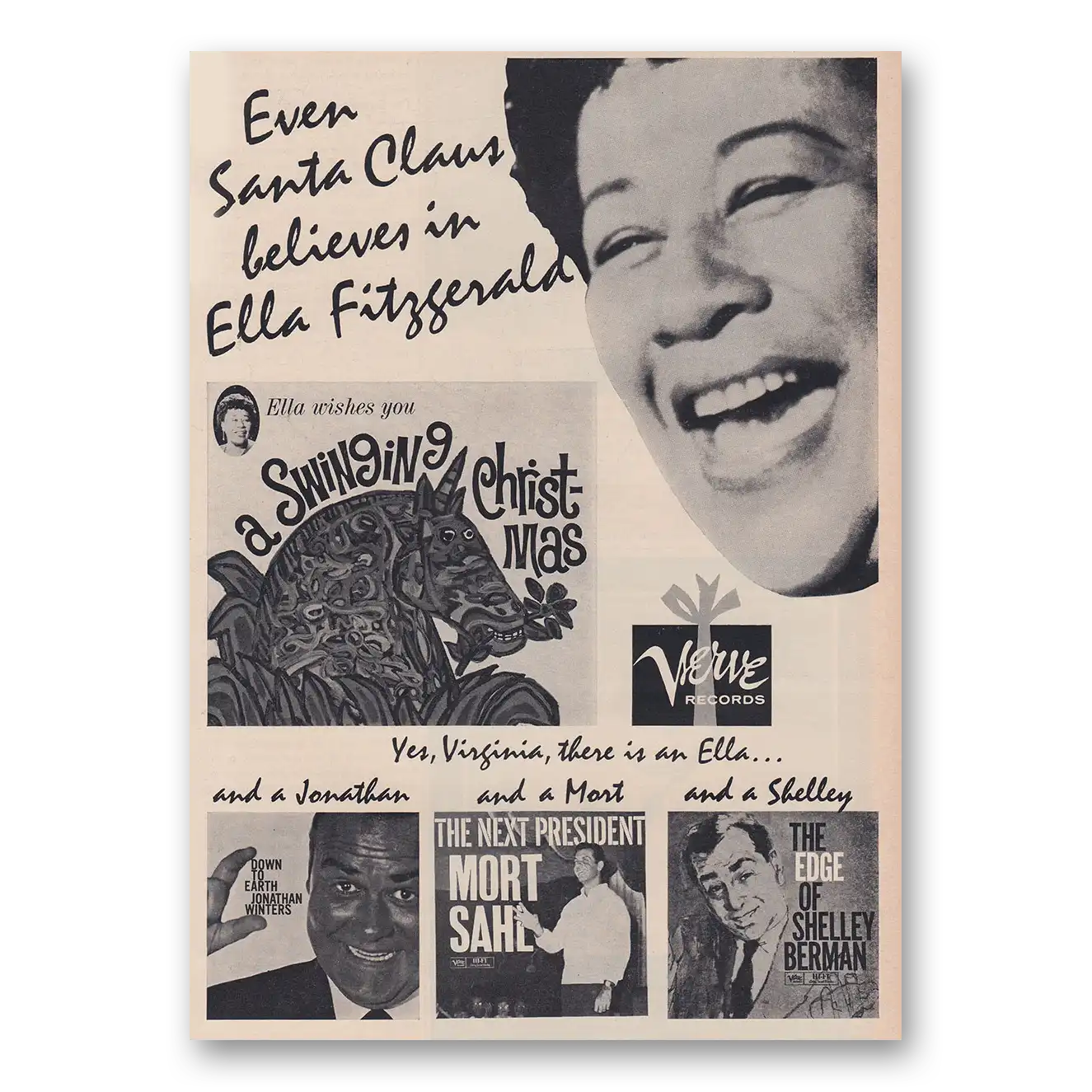 1960 Verve Records Even Santa Claus Believes in Ella Fitzgerald Vintage Magazine Print Ad