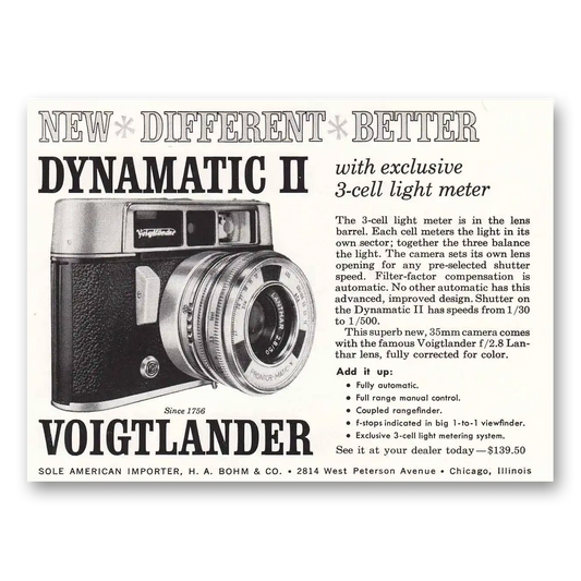 1960 Voigtlander Dynamatic II Camera Cell Light Meter Vintage Magazine Print Ad