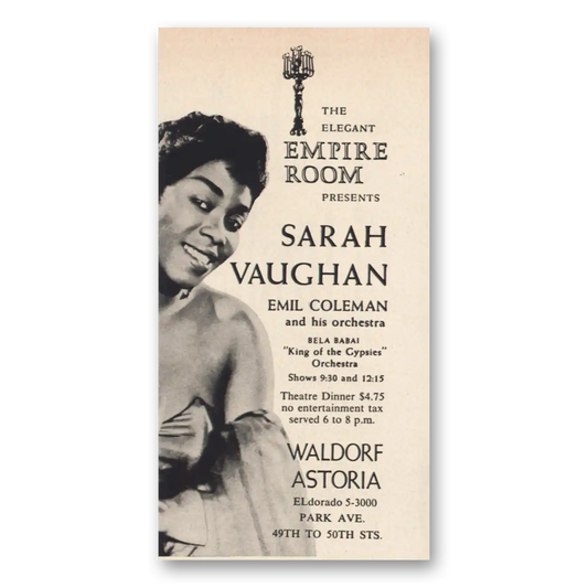 1960 Waldorf Astoria Empire Room Waldorf Astoria Sarah Vaughan Vintage Magazine Print Ad