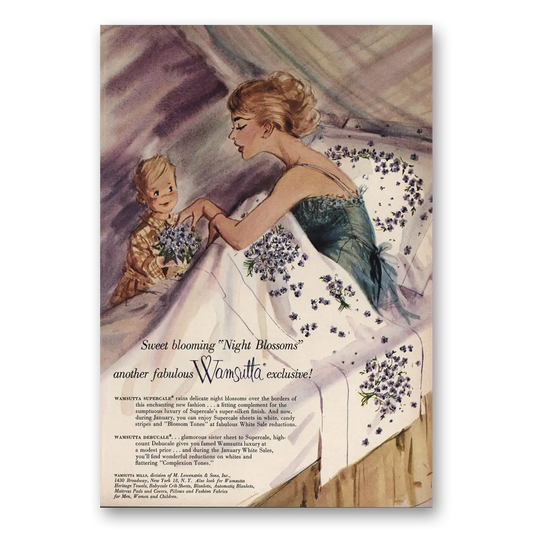 1960 Wamsutta Sheets Sweet Blooming Night Blossoms Vintage Magazine Print Ad