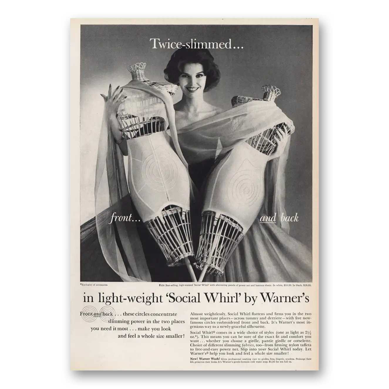 1960 Warners Undergarments Twice Slimmed Social Whirl Vintage Magazine Print Ad