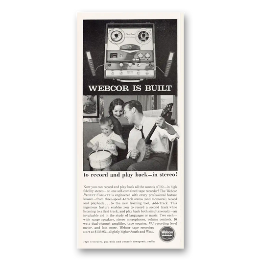 1960 Webcor Stereo Built to Record and Play Back Banjo Vintage Magazine Print Ad