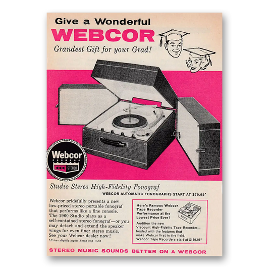 1960 Webcor Stereo Fonograf Grandest Gift For Your Grad Vintage Magazine Print Ad