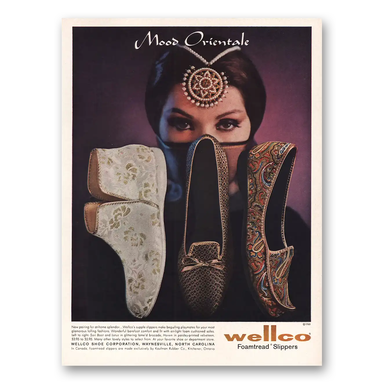 1960 Wellco Foamtread Slippers Mood Originals Vintage Magazine Print Ad