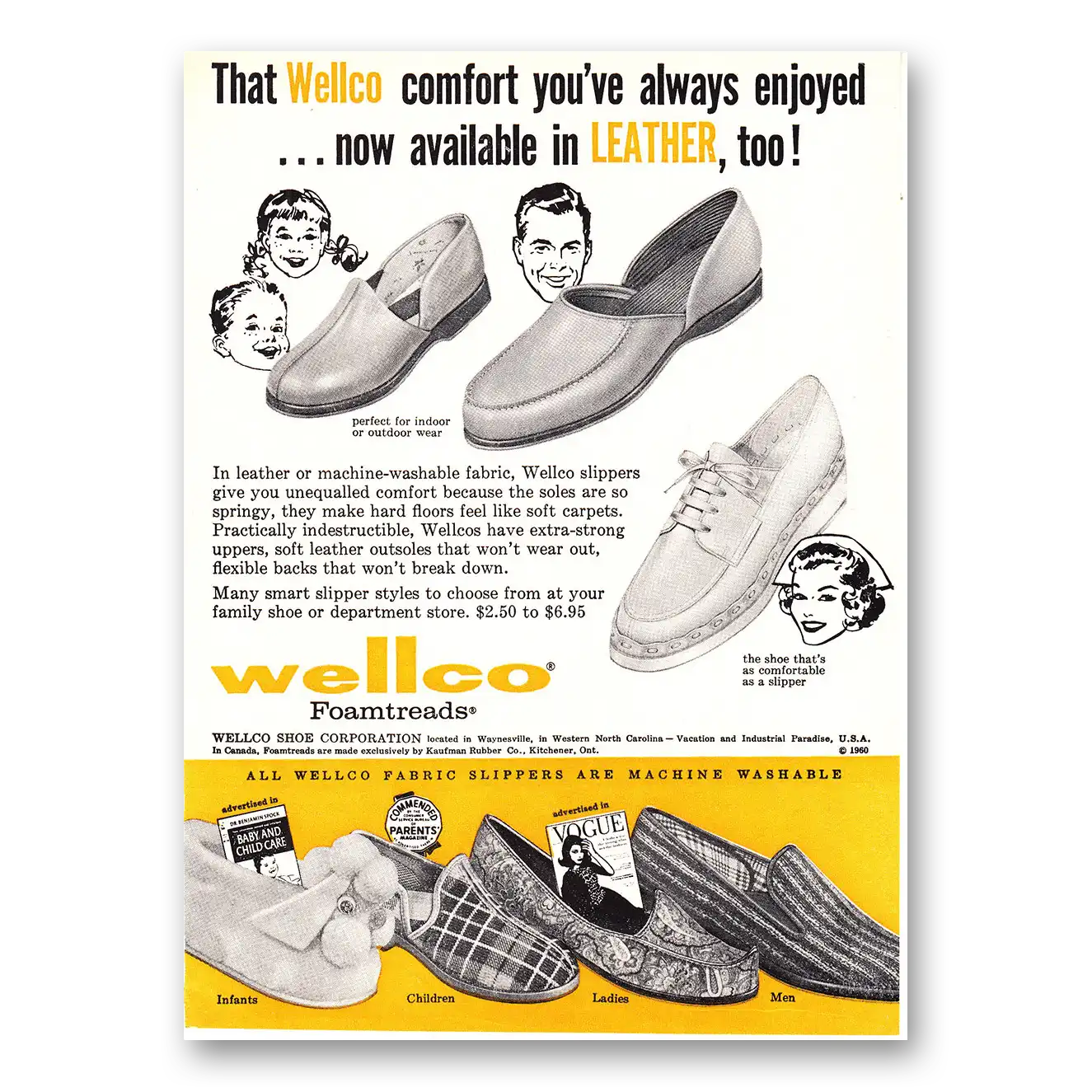 1960 Wellco Foamtread Slippers Comfort You've Always Enjoyed Vintage Magazine Print Ad