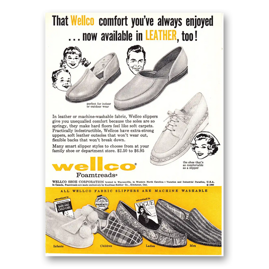 1960 Wellco Foamtread Slippers Comfort You've Always Enjoyed Vintage Magazine Print Ad