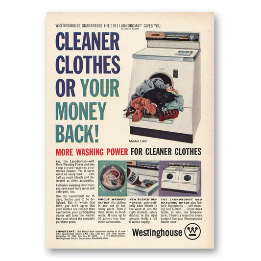 1960 Westinghouse Washer Washer Cleaner Clothes Vintage Magazine Print Ad