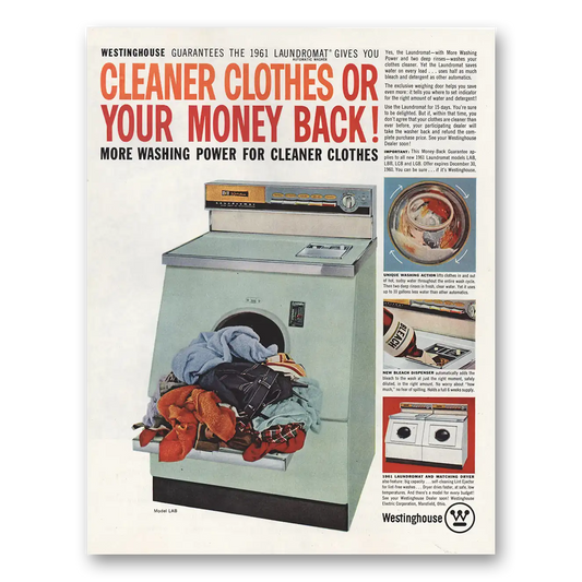 1960 Westinghouse Washer More Washing Power Vintage Magazine Print Ad