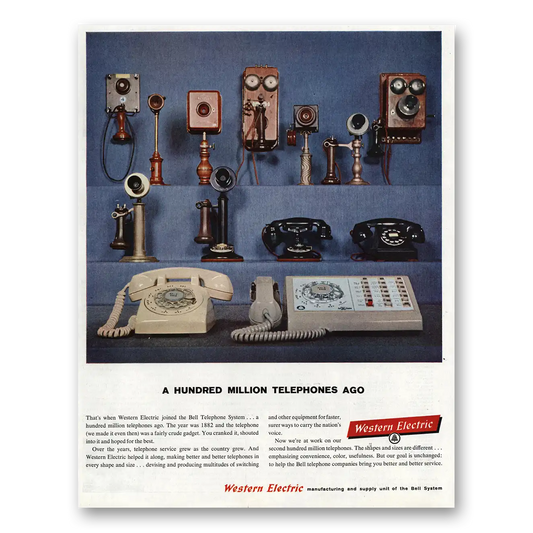 1960 Western Electric Hundred Million Telephones Ago Vintage Magazine Print Ad