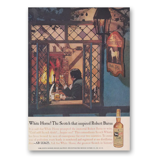 1960 White Horse Scotch Whisky Inspired Robert Burns Vintage Magazine Print Ad