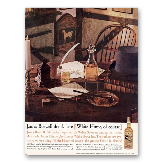 1960 White Horse Scotch Whisky James Boswell Drank Here Vintage Magazine Print Ad