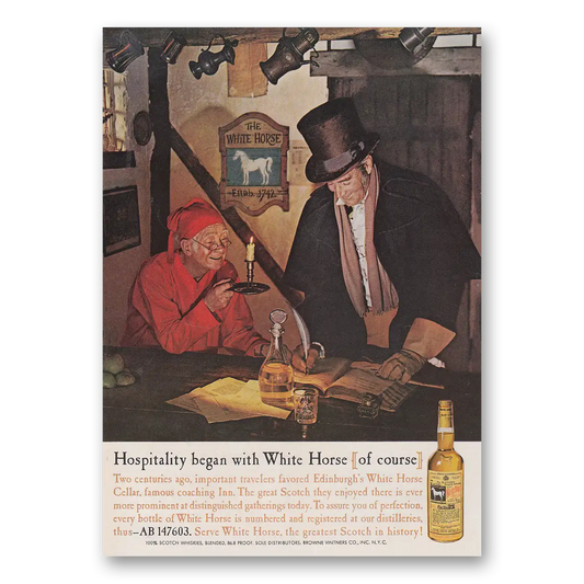 1960 White Horse Scotch Whisky Hospitality Begins with White Horse Vintage Magazine Print Ad