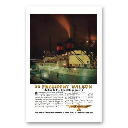 1960 American President Lines SS President Wilson Vintage Magazine Print Ad