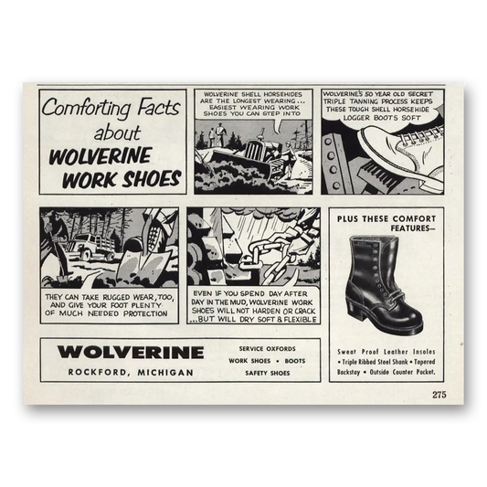 1960 Wolverine Work Shoes Comforting Facts Vintage Magazine Print Ad