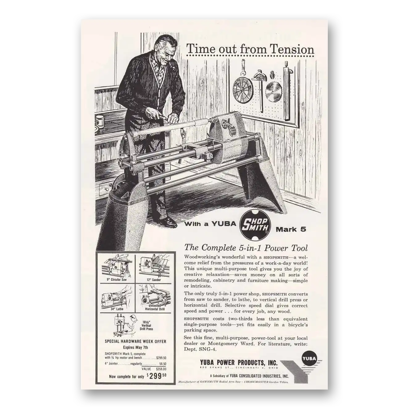 1960 Yuba Power Products Time Out From Tension Vintage Magazine Print Ad