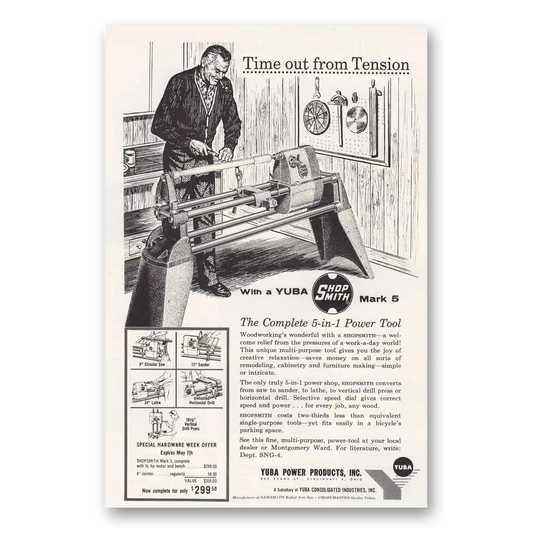 1960 Yuba Power Products Time Out From Tension Vintage Magazine Print Ad