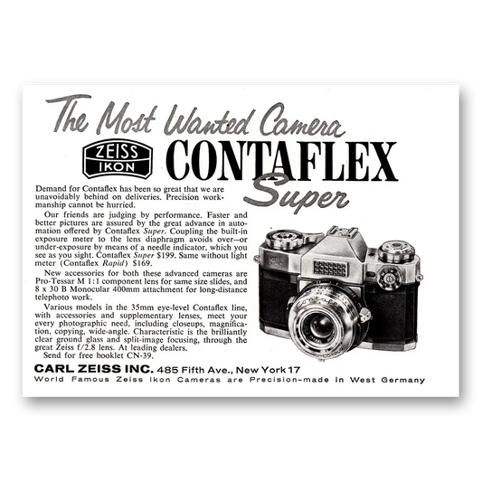 1960 Zeiss Ikon Contaflex Camera Most Wanted Vintage Magazine Print Ad