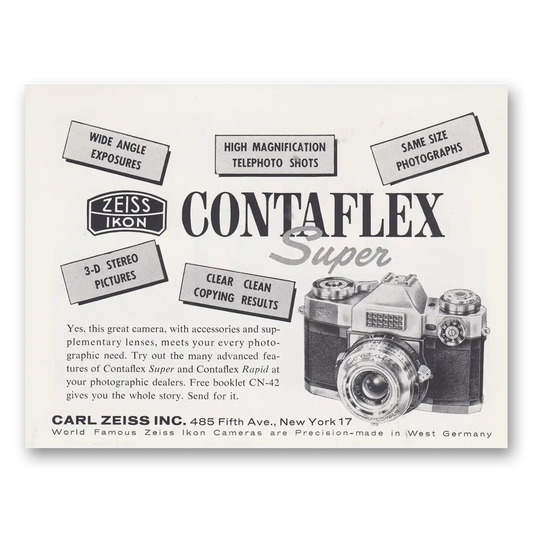 1960 Zeiss Ikon Contaflex Camera Super Wide Angle Exposures Vintage Magazine Print Ad