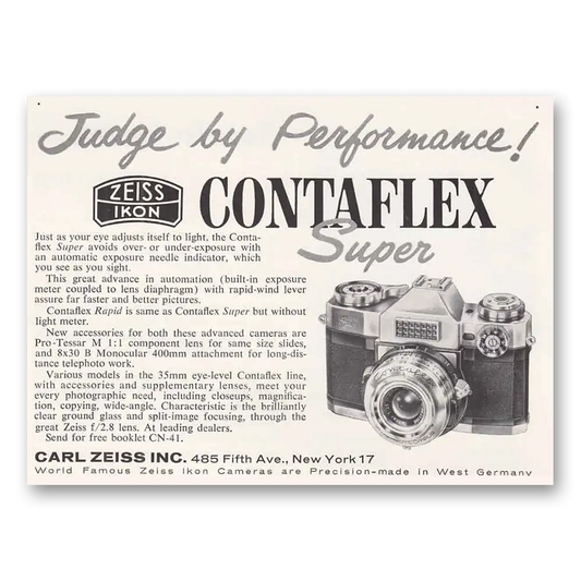 1960 Zeiss Ikon Contaflex Camera Judge by Performance Vintage Magazine Print Ad