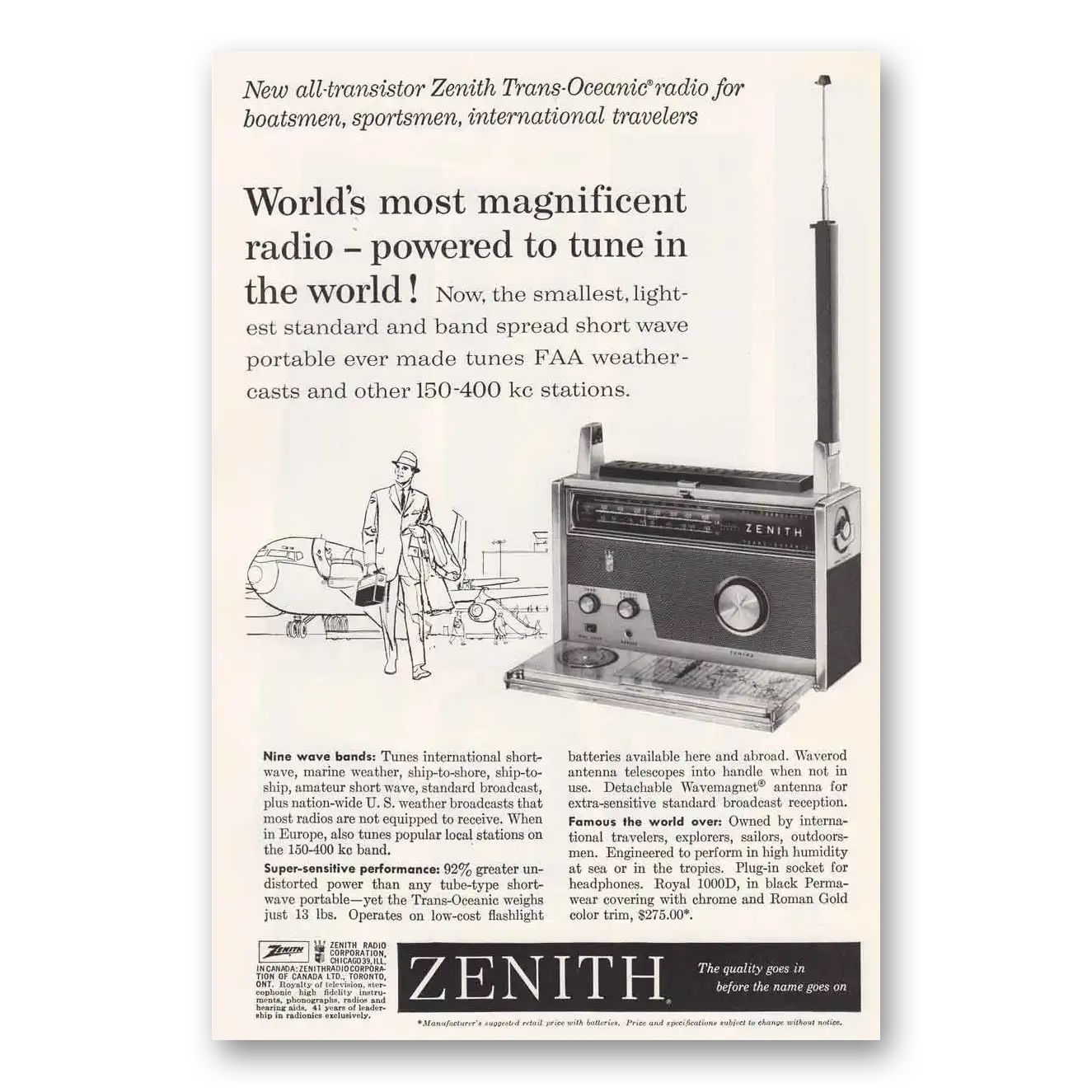 1960 Zenith Radio Airport Most Magnificent Vintage Magazine Print Ad