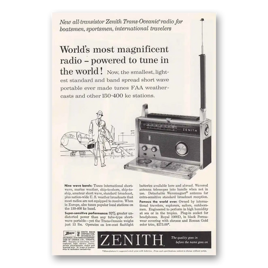 1960 Zenith Radio Airport Most Magnificent Vintage Magazine Print Ad