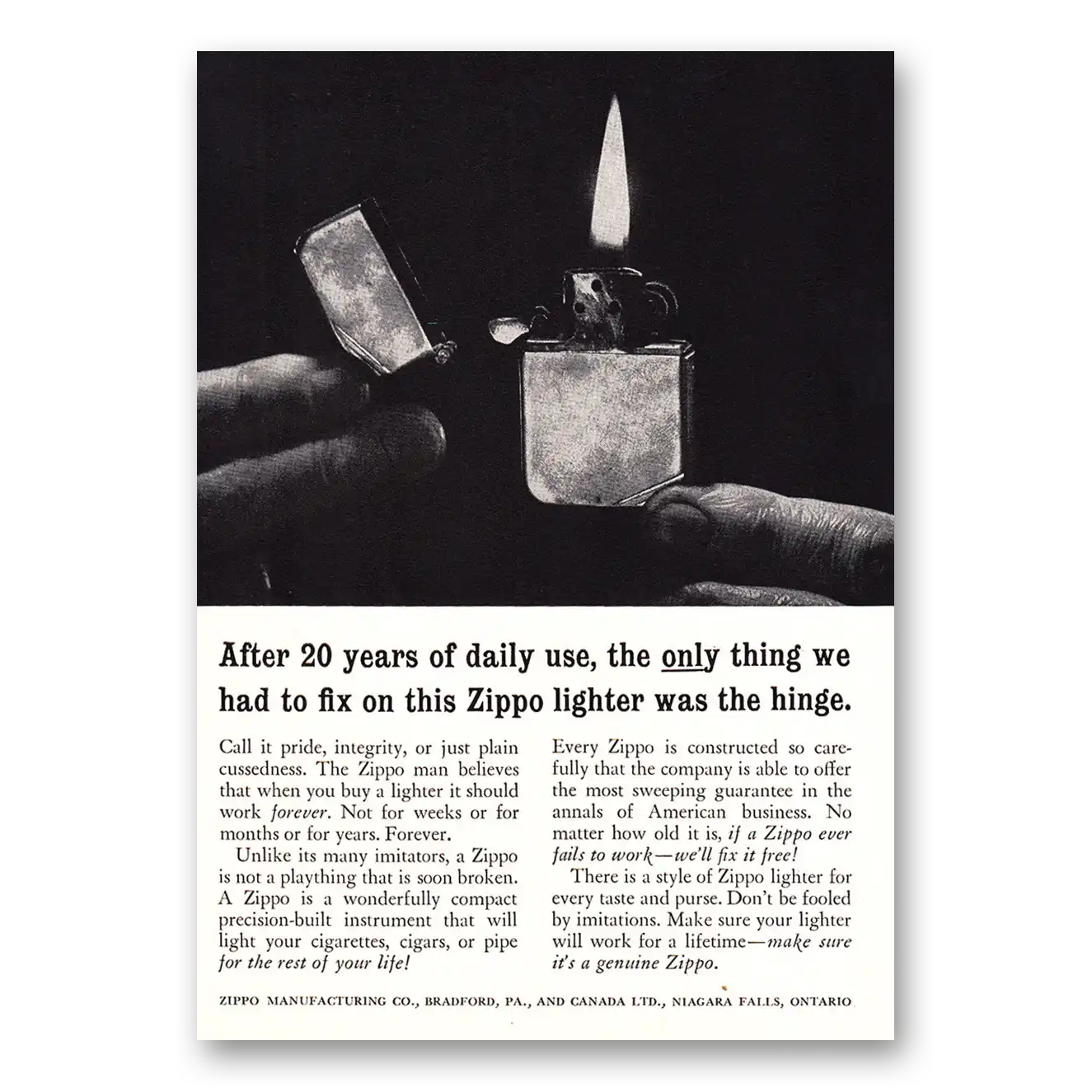 1960 Zippo Lighter Fix On Zippo Was the Hinge Vintage Magazine Print Ad