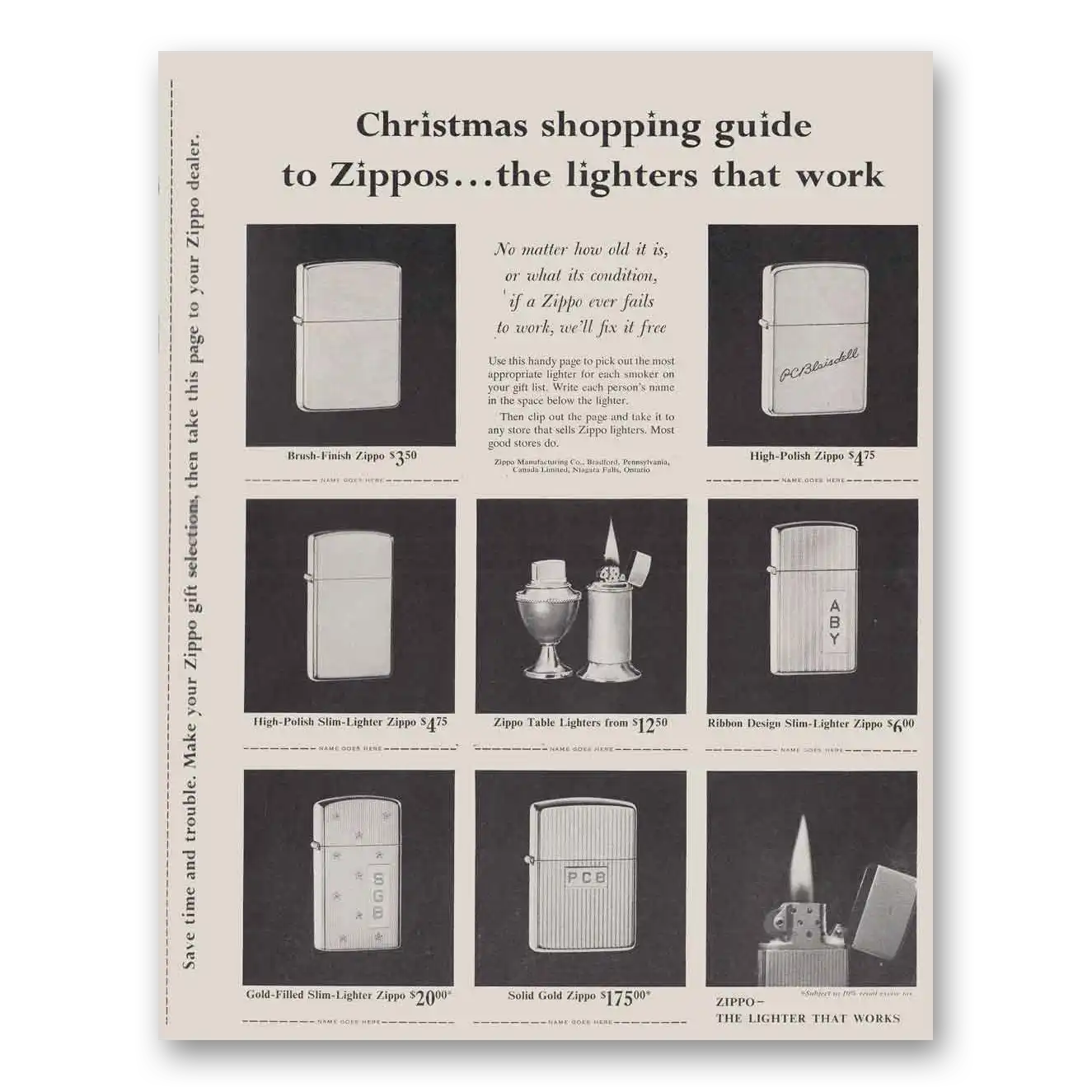 1961 Zippo Lighter Christmas Shopping Guide Vintage Magazine Print Ad