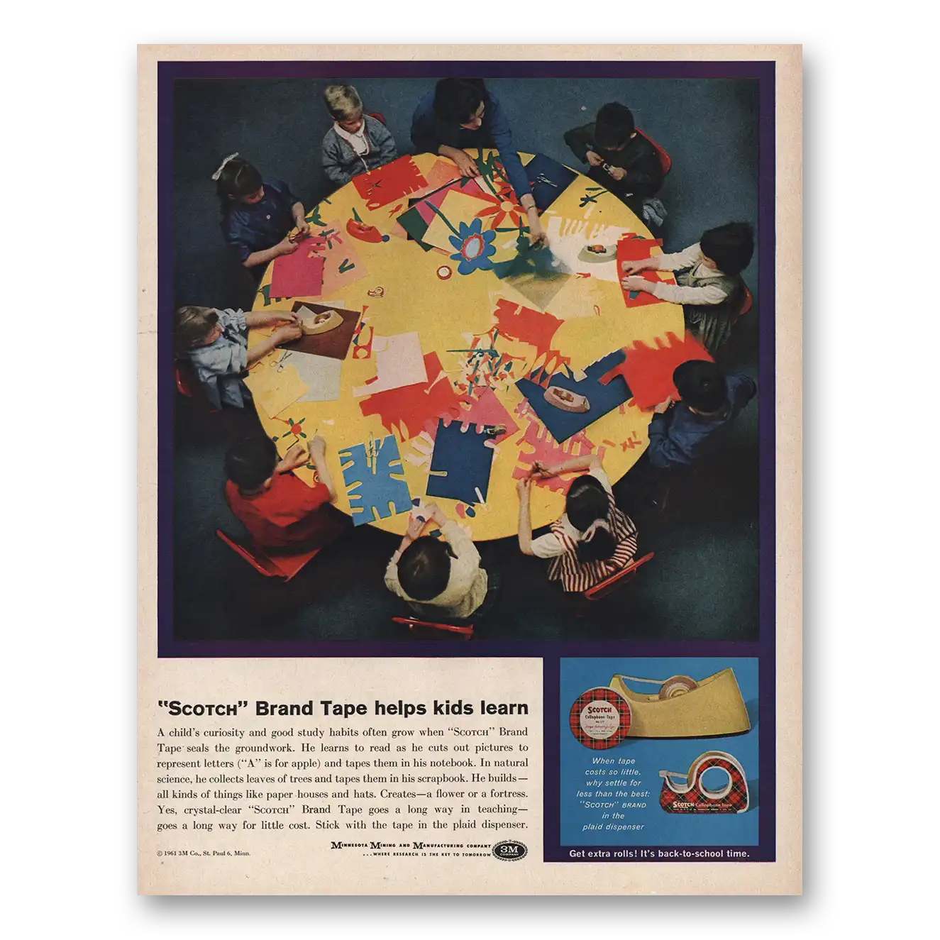 1961 Scotch Tape Helps Kids Learn Vintage Magazine Print Ad