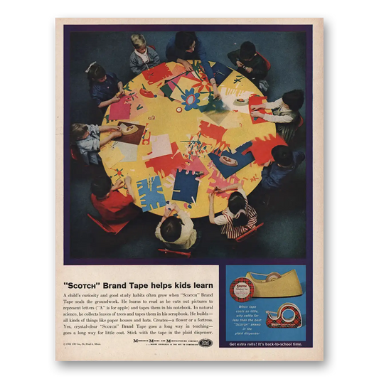 1961 Scotch Tape Helps Kids Learn Vintage Magazine Print Ad