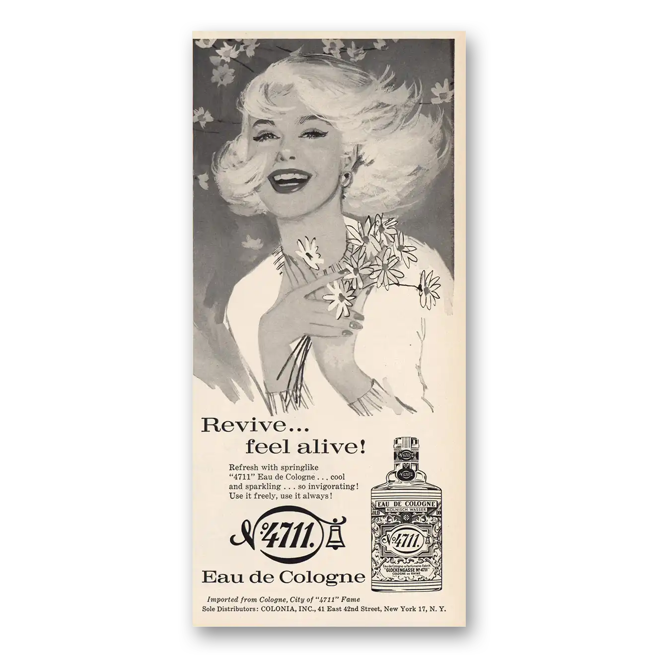 1961 4711 Cologne Revive Feel Alive Vintage Magazine Print Ad