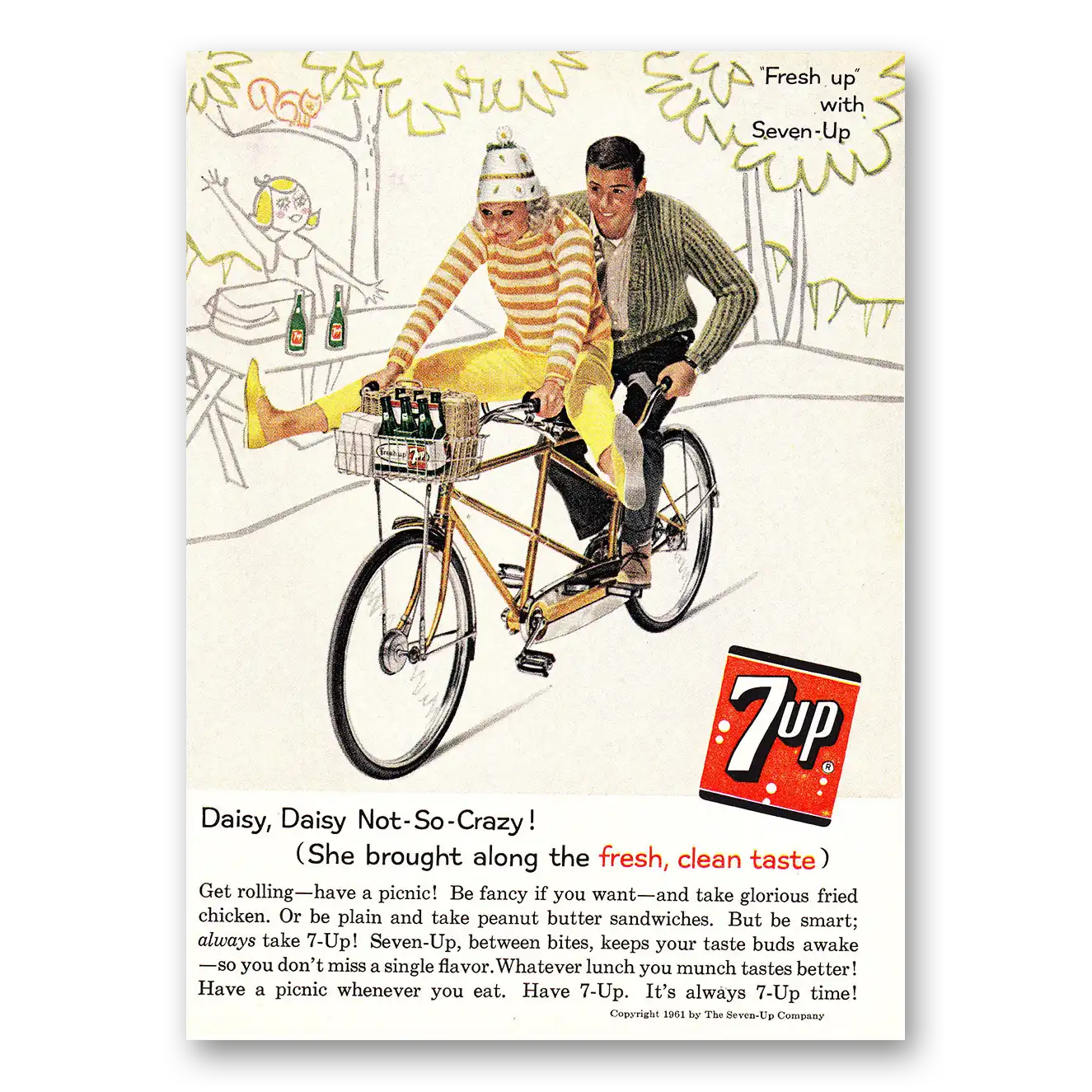 1961 7Up Daisy Daisy Not So Crazy Vintage Magazine Print Ad