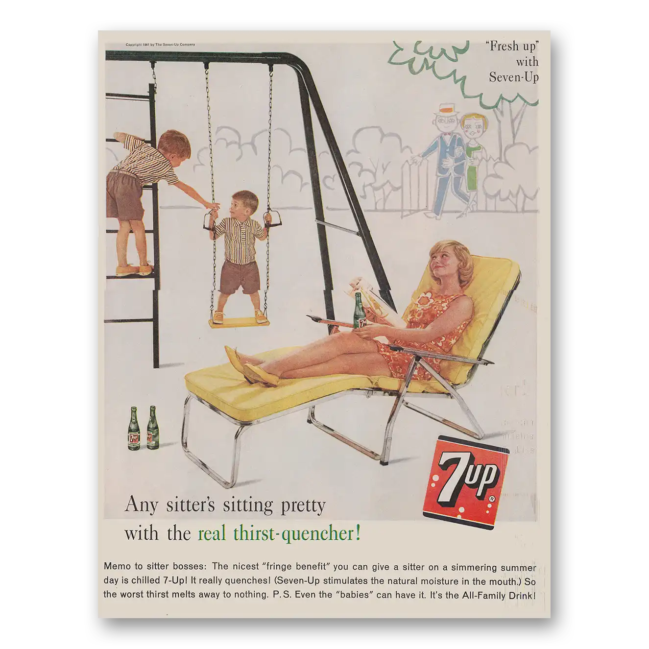 1961 7Up Any Sitters Sitting Pretty Vintage Magazine Print Ad