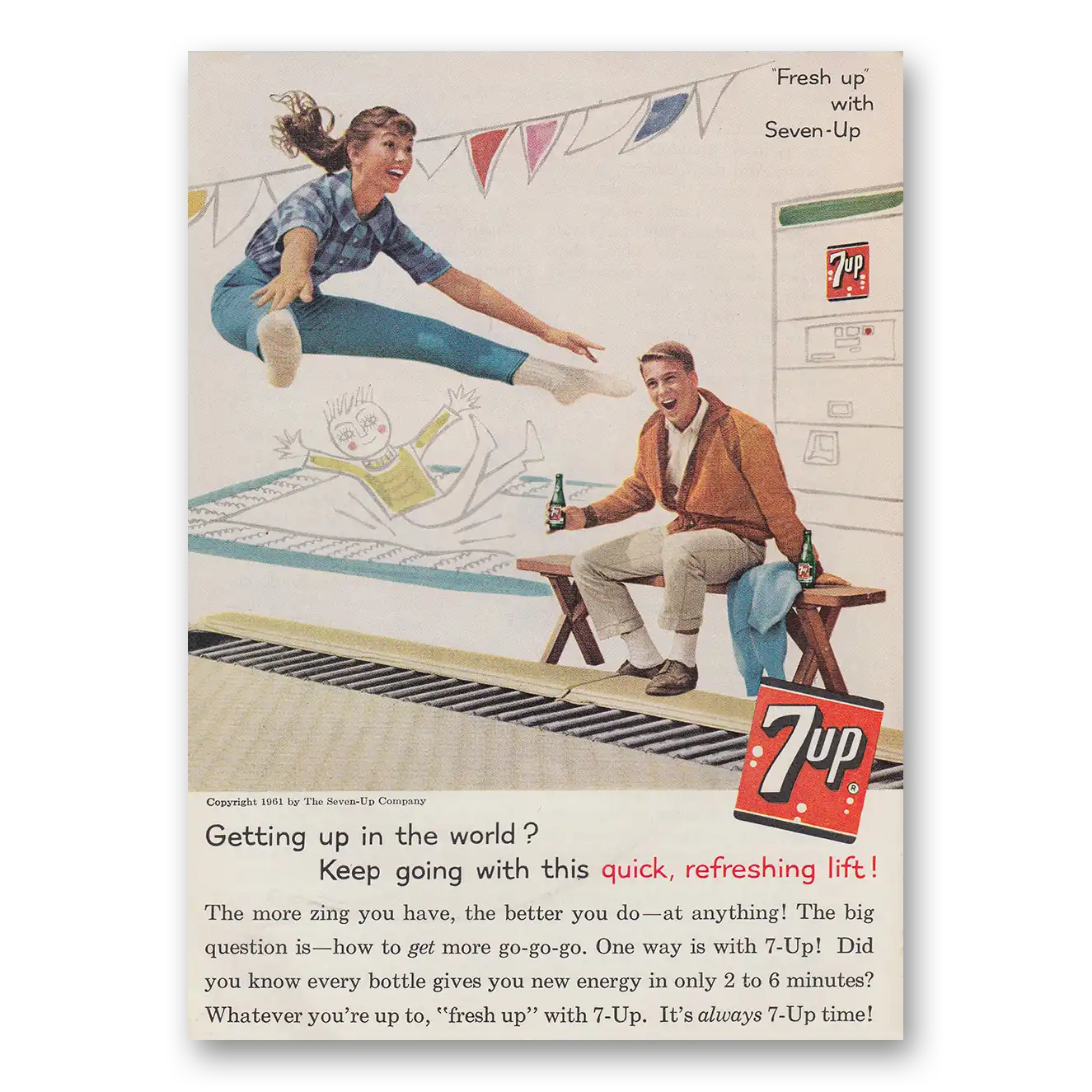 1961 7Up Getting Up In the World Gymnastics Vintage Magazine Print Ad