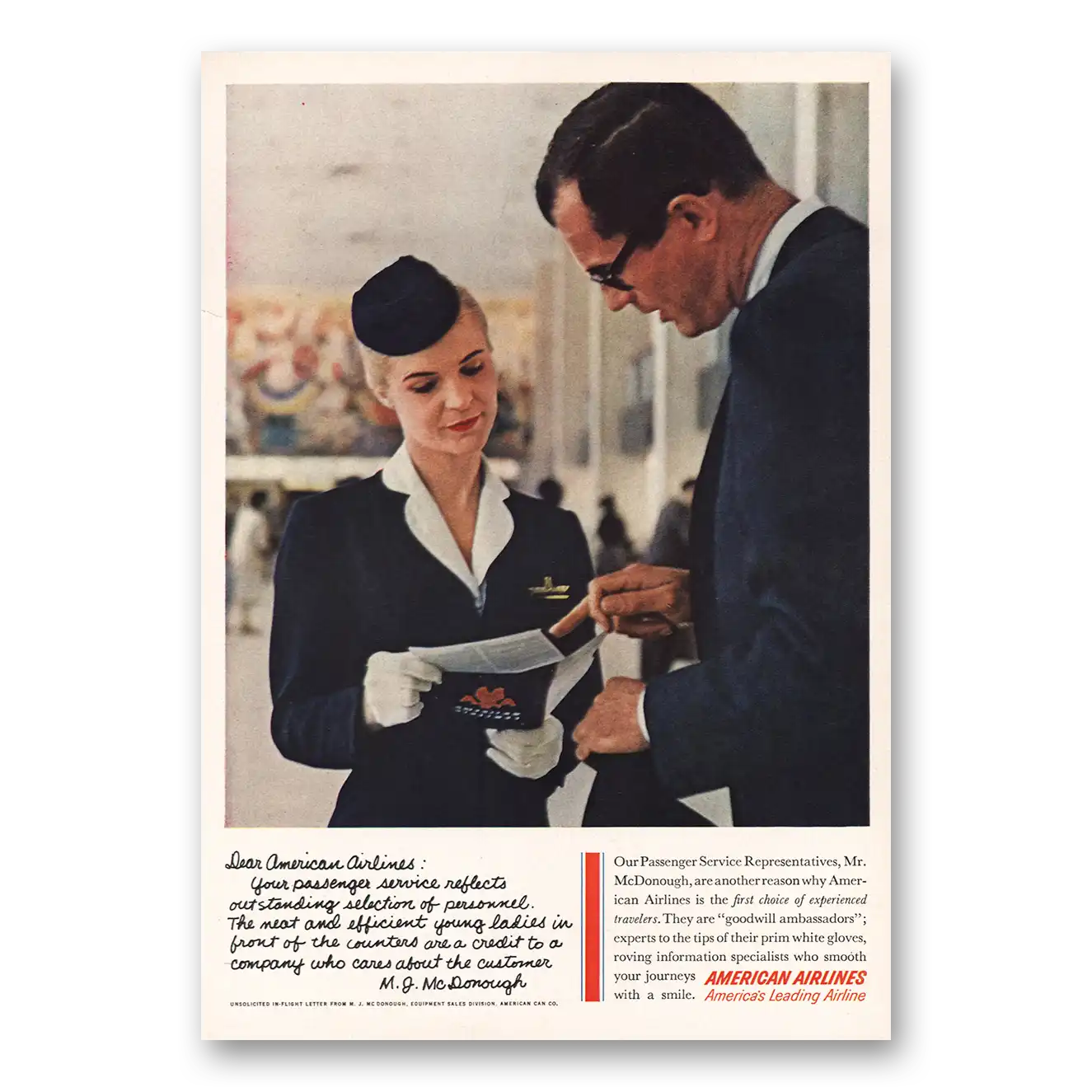 1961 American Airlines Passenger Service Reflects Vintage Magazine Print Ad