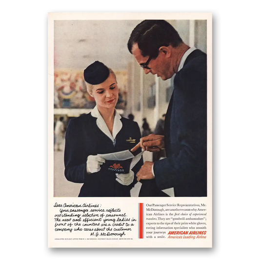 1961 American Airlines Passenger Service Reflects Vintage Magazine Print Ad